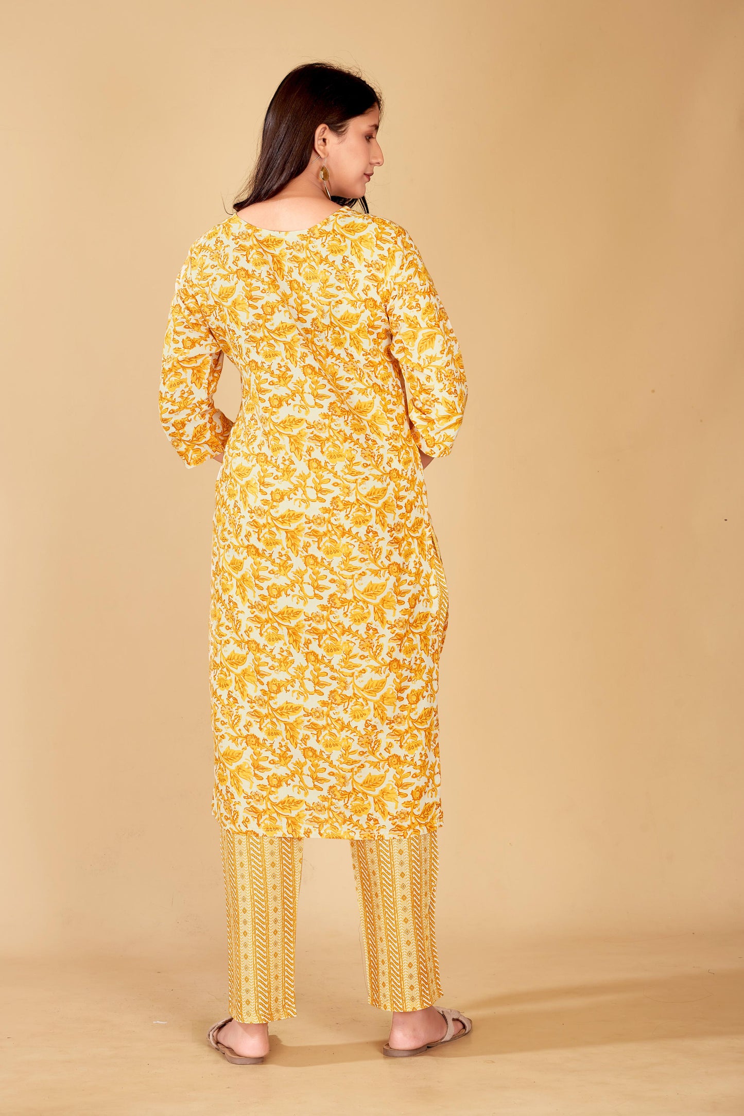 Sunshine Yellow Floral Cotton Kurta Set with Dupatta