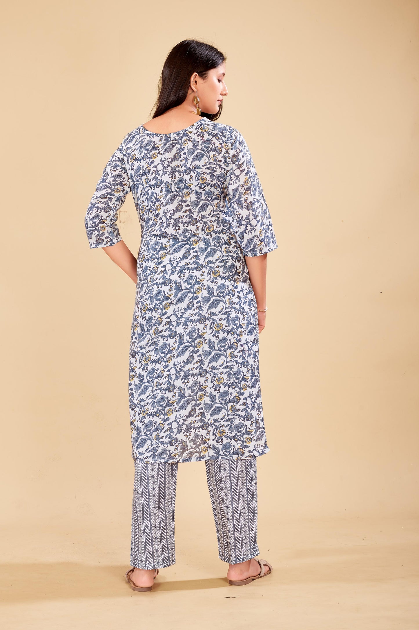 Elegant Floral Printed Cotton Kurta Set with Dupatta